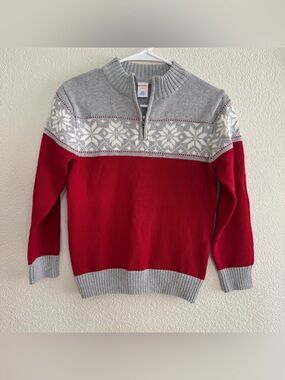 Gymboree Red Gray Nordic Sweater Fair Isle Knit 1/4 Zip Holiday Boys M 7-8 NWT